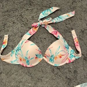 Floral bathing suit top.